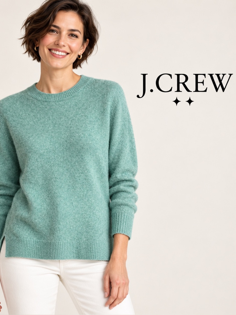 🌸J.Crew Factory Seafoam Crewneck Sweater in extra-soft yarn size S Quiet Luxury